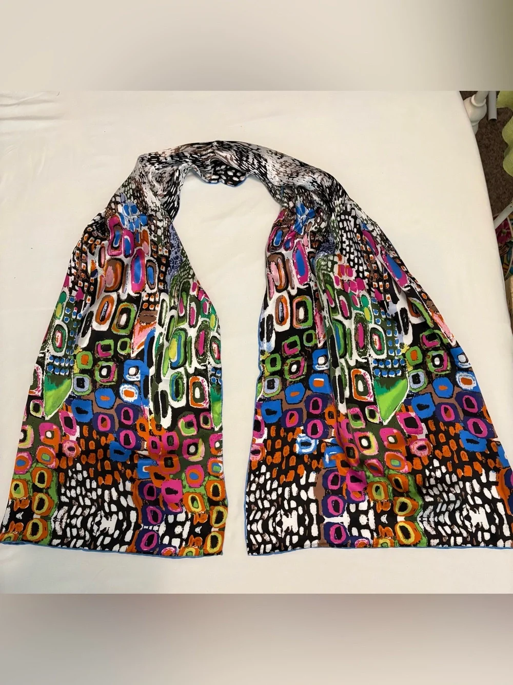 Prettystern Women’s Silk Gemetric, Art Print Extra L Scarf vibrant colors